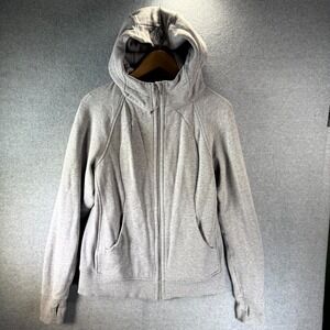 Lululemon Scuba Hoodie Women's 12 Gray Light Cotton Fleece Full Zip Thumb Hole